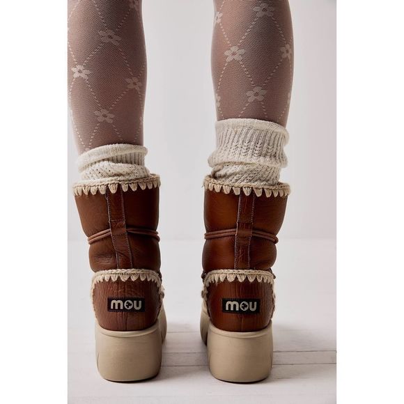 Free People x Mou Lunar Landing Fur Sheepskin Shearling Eskimo Snow Boots Cognac - Picture 14 of 16